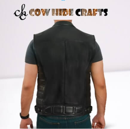 Padded leather vest for hiking and camping.