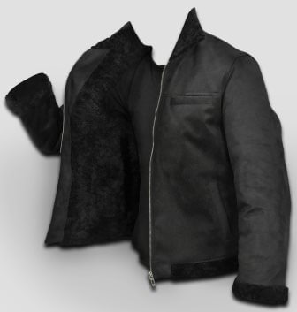 Black Fur Stand Up Collar Long Sleeves.