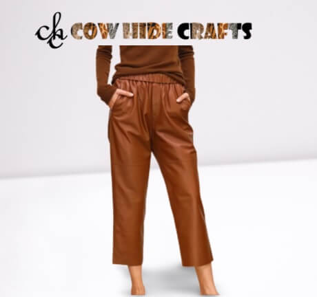 Partywear Tan leather elastic waistband trouser.