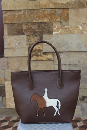 Summer essential handbag brown leather tote with horse design