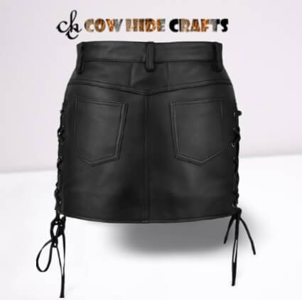 Zipper Closure Side Lace Up Leather Skirts Women.
