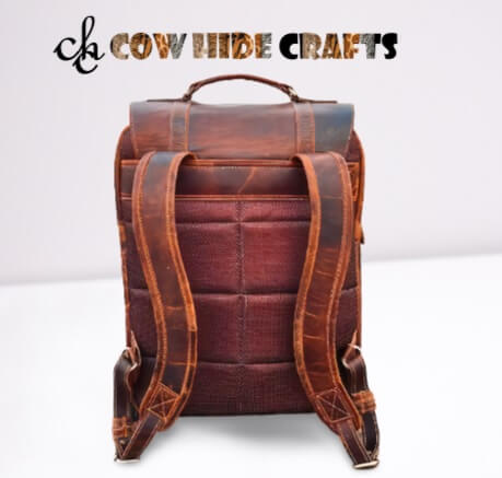 Backside padding hiking leather brown rucksack women.