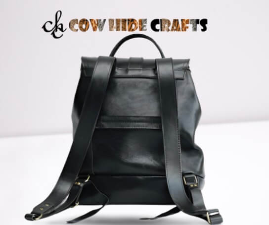 Black Leather Drawstring Backpack image 1