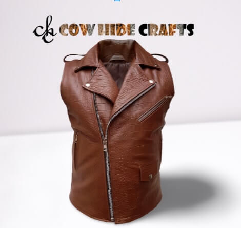 Engraved Leather Brown Vests Men.