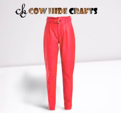 High waist pleated leather pants women.