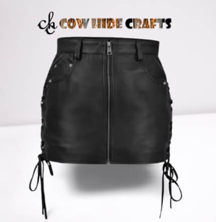 Zip Closure Denim Style Sheepskin Skirt.