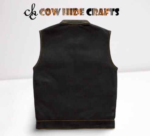 Hidden cropped center zipper biker leather vest.