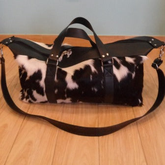 Black leather cowhide duffle travel weekender bag Australia