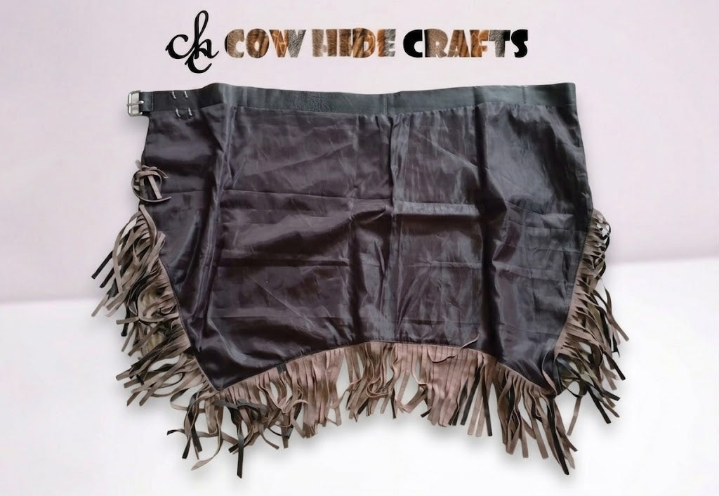Leather fringe skirt hidden hook waistband closure