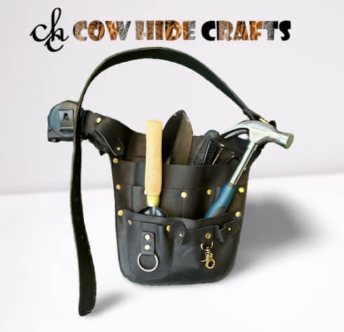 Adjustable 40 inch waist belt on leather farming tool holder