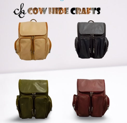 Multiple Pocket Leather Backpack - Travel Nappy Nursing Road Trip Rucksack
