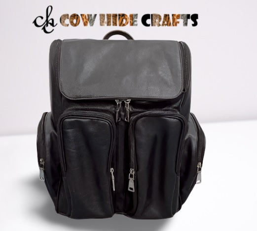 Multiple Pocket Leather Backpack - Travel Nappy Nursing Road Trip Rucksack