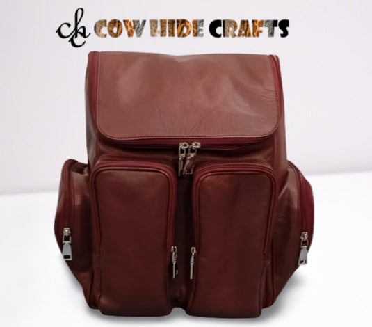 Multiple Pocket Leather Backpack - Travel Nappy Nursing Road Trip Rucksack