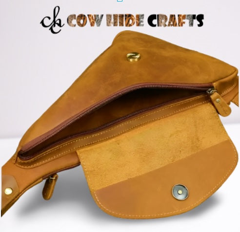 Vintage tan leather magnet snap flap bag