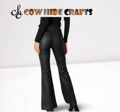 Back slit pockets detail on women's flared leather pants