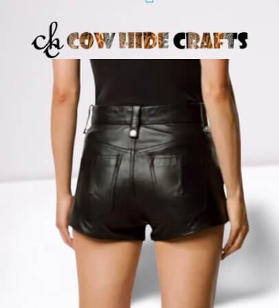 Biker style high rise lace-up leather shorts women
