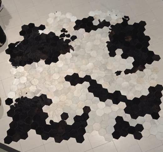 Black cream honeycomb cowhide rug natural texture