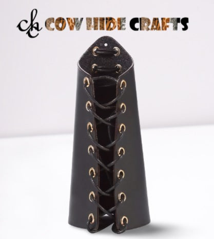 Black leather forearm bracer lace adjuster
