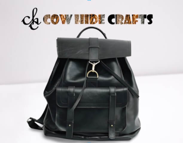 Black leather outdoor flap clasp backpack