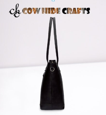 Black sheepskin tote dual handles