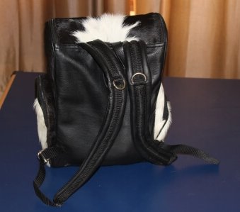 Black white cowhide backpack adjustable shoulder straps