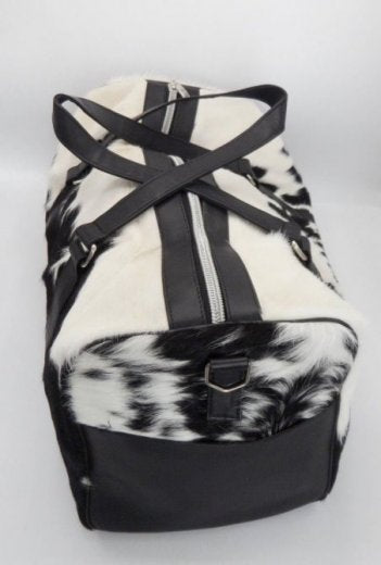 Weekend travel black white cowhide duffle