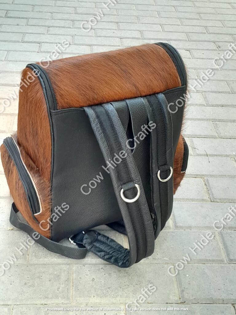 Brindle cowhide backpack leather backside