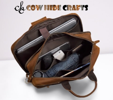 Brown briefcase bag laptop sleeve interior