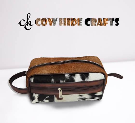 Brown cowhide kit outside zipper pocket