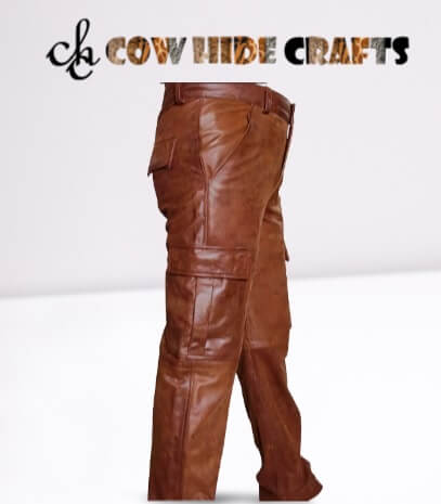 Brown leather pant button and belt loops