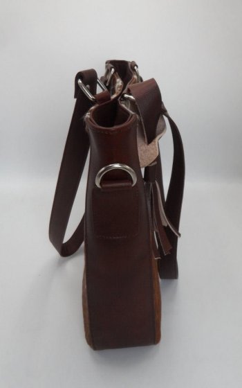 Brown white cowhide bag leather sides base