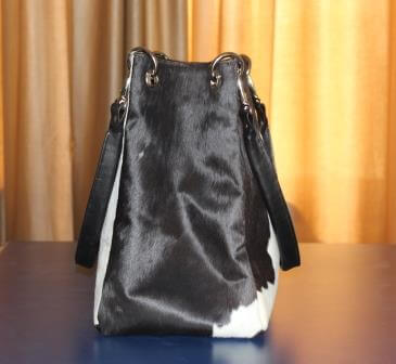 black white cowhide rectangle bucket leather bag – bold western party everyday style