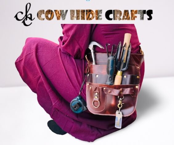 Leather farming tool belt styled for carpenter farmer use