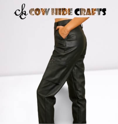 Casual leather cargo trousers with 4 pockets women