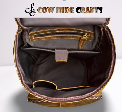 Laptop sleeves inside wax leather traveling backpack