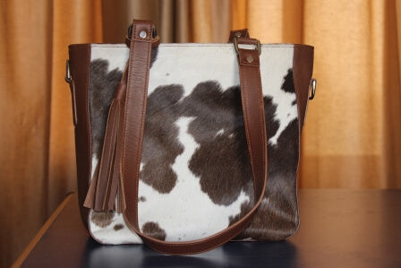 Cowhide partywear bag dual handles long strap