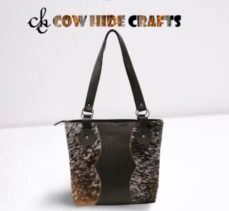 Cowhide tote dual handles zipper closure