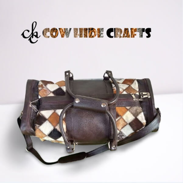 Cowhide patchwork weekender