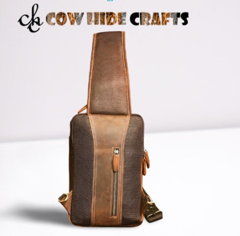 Small Leather Camping Bag With Hidden Zipper Pocket