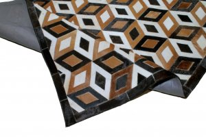 Cube style 3D pattern patchwork cowhide rug contemporary decor
