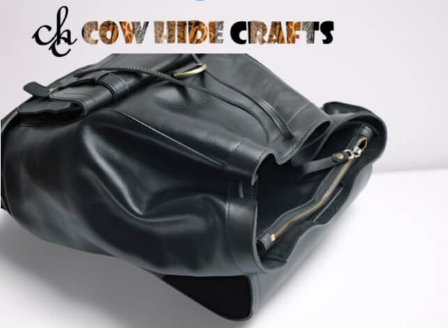 Black Leather Drawstring Backpack image 3