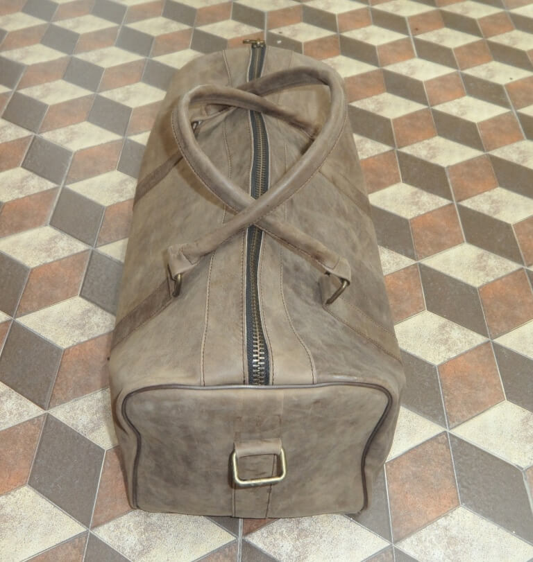 dirty finish leather weekender