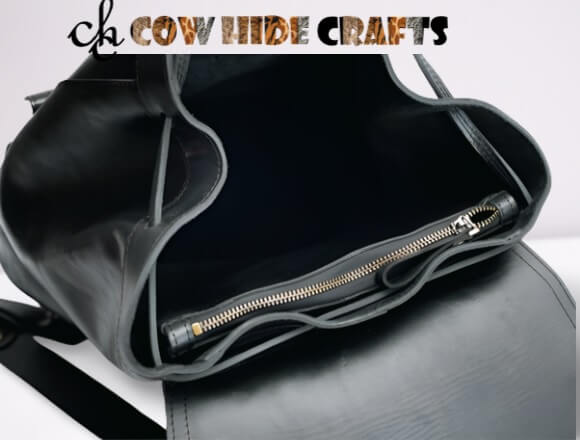 Black Leather Drawstring Backpack image 2