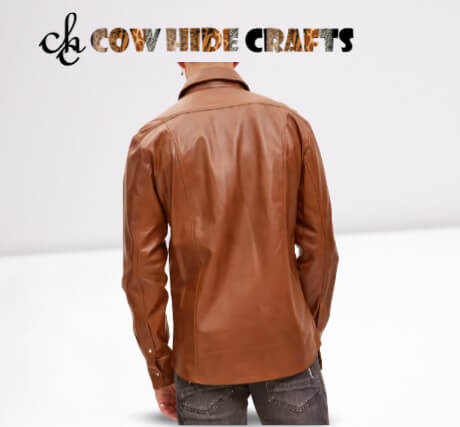Tan leather blazer for men.
