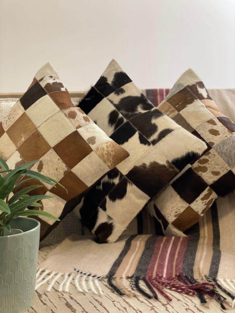 Cowhide Patchwork Cushion Cover image 0