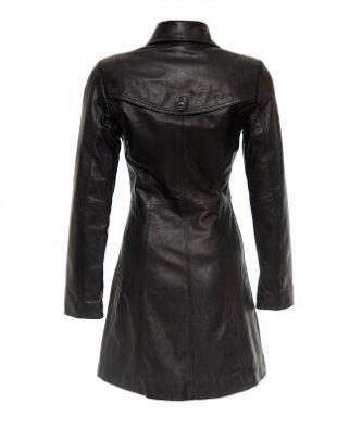 Formal leather duffel coat women above knee length