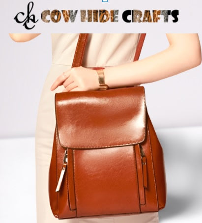 Glossy Tan Leather Convertible Backpack