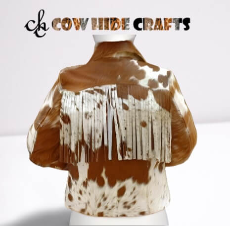 Hair on cowhide fringe jacket for women