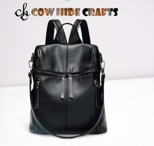 Convertible Style Messenger Black Leather Rucksack