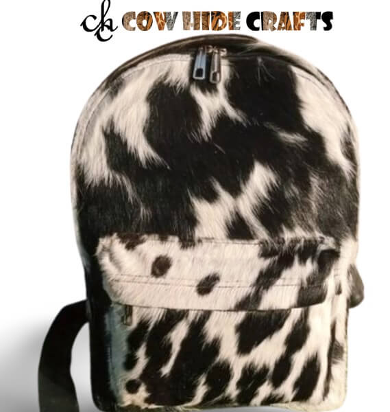 Handmade cowhide leather backpack with black leather straps